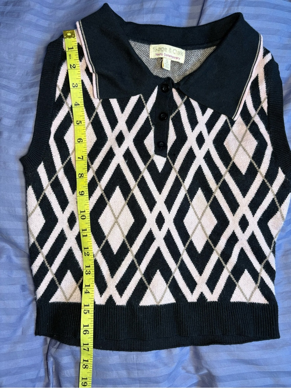 Sage & Oak Sleeveless Argyle Polo Tank - Black & Cream